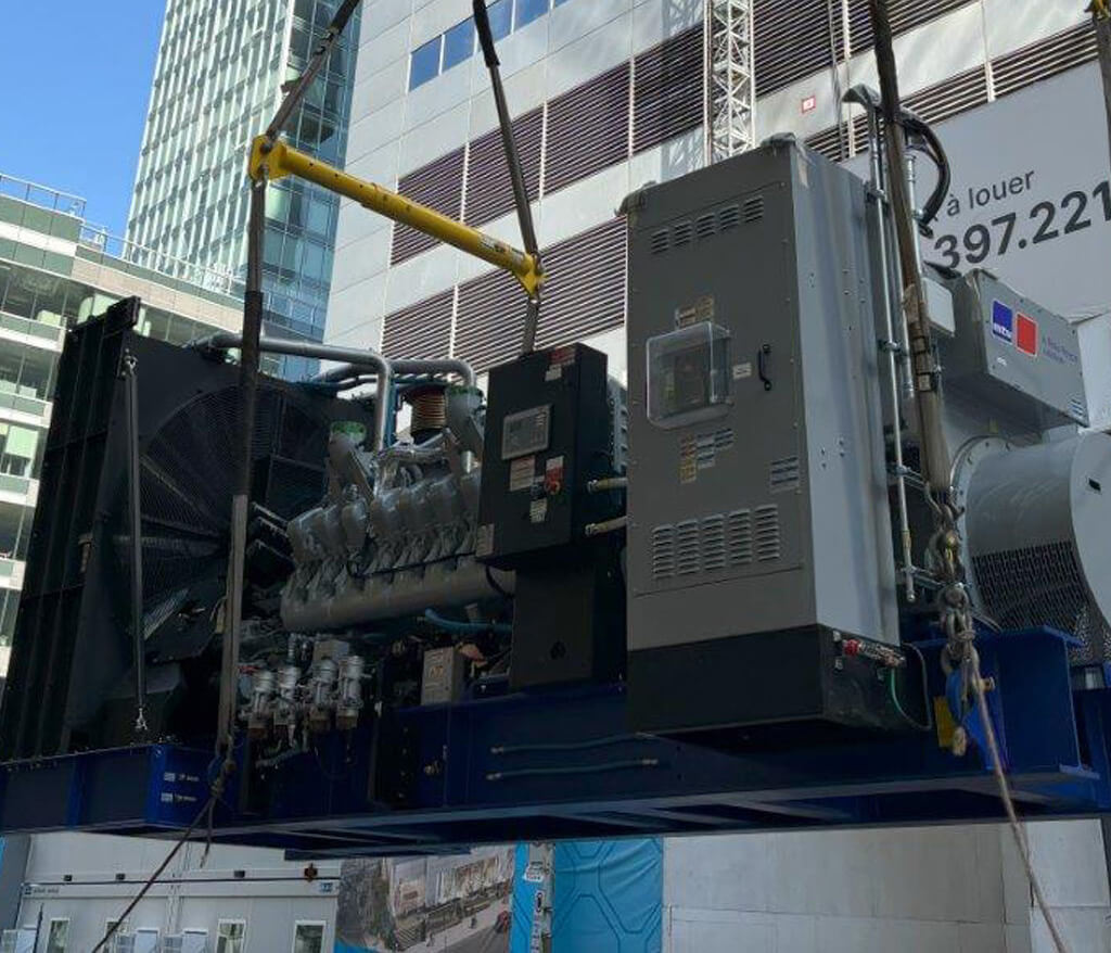 Generator being lifted for a commercial installation