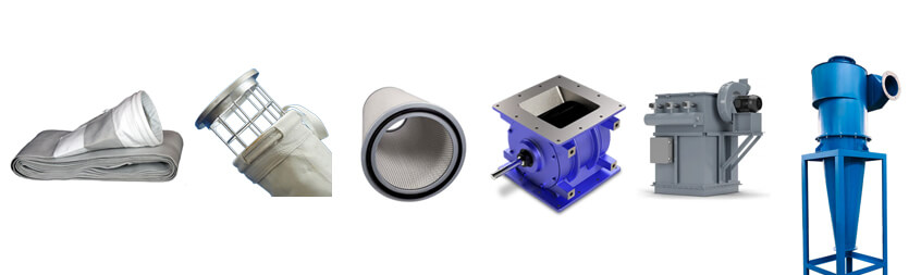 Industrial filtration and dust collection components. Filter bags, filter cages, rotary valves and cyclone separators